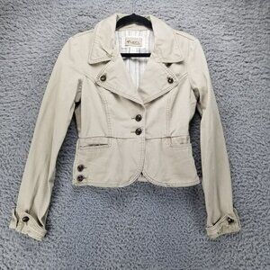 Nori Jacket Womens Medium Beige 100% Cotton Long Sleeve Two Button Blazer
